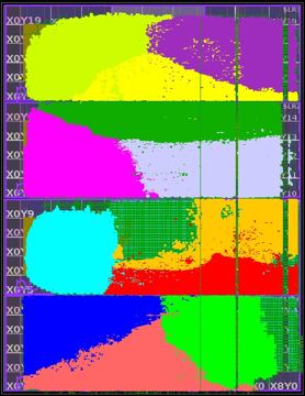 Fig. 5 — Figure 5: (Left) Floorplan of a 12-cycle gross code CSS decoder for X in an AMD XCVU19P FPGA. Colors reflects logic instantiated due to entries of t…
