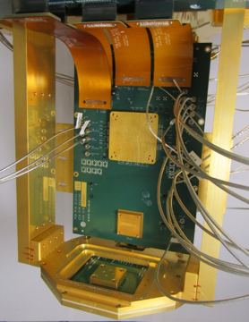 Fig. 5 — Extended Data Fig. 1: Integrated QPU. The motherboard (vertical) houses the cryo-controller and the daughterboard (horizontal) hosts the qubit chip.…